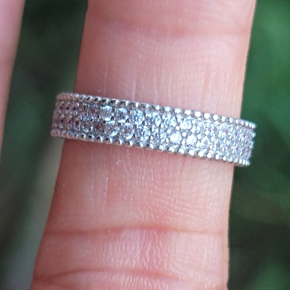 Stunning double row round CZ diamonds solid 925 sterling silver eternity band